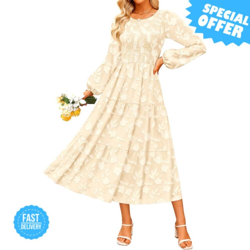 BRAND NEW ZESICA Boho Floral Midi Dress with Long Sleeves